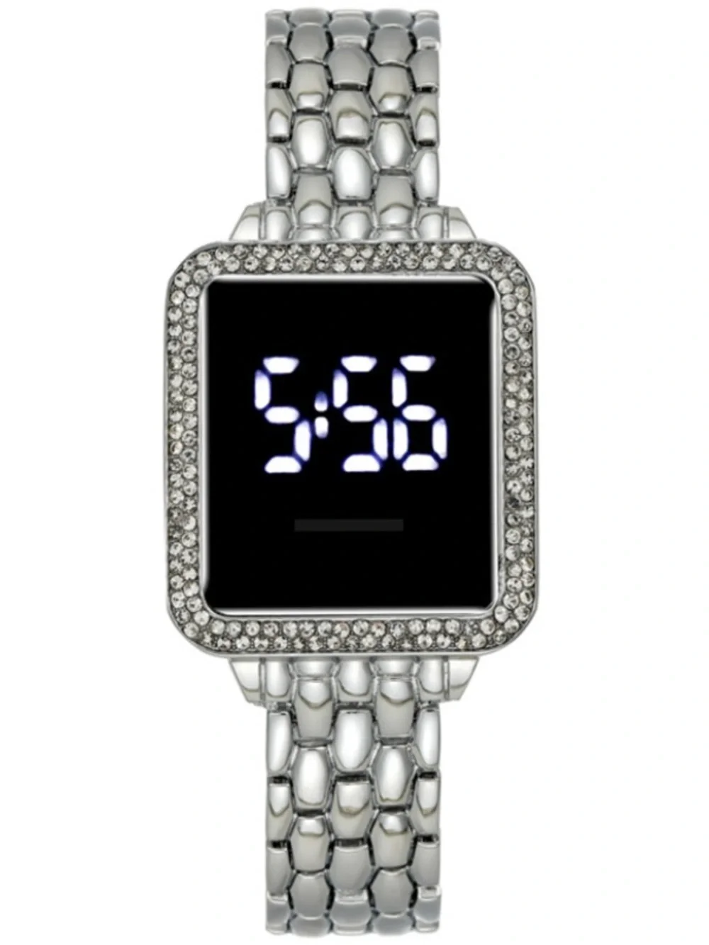 Women’s Black Digital Watch LED Touchscreen Rhinestone Square Face Watch
